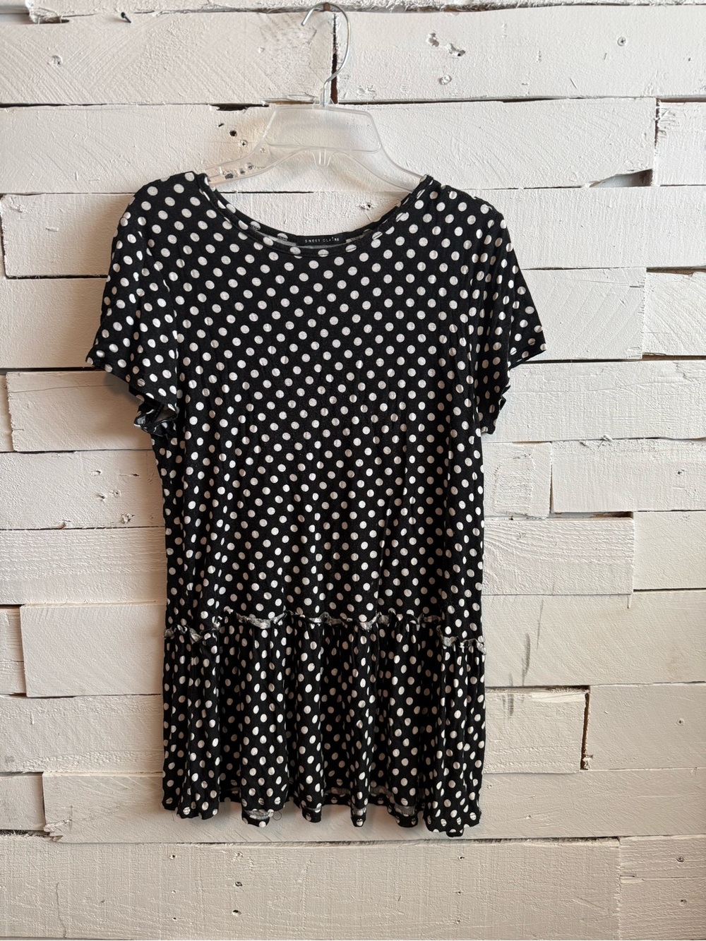 Sweet Claire Black and White Polka Dot Ruffle-Hem Tunic